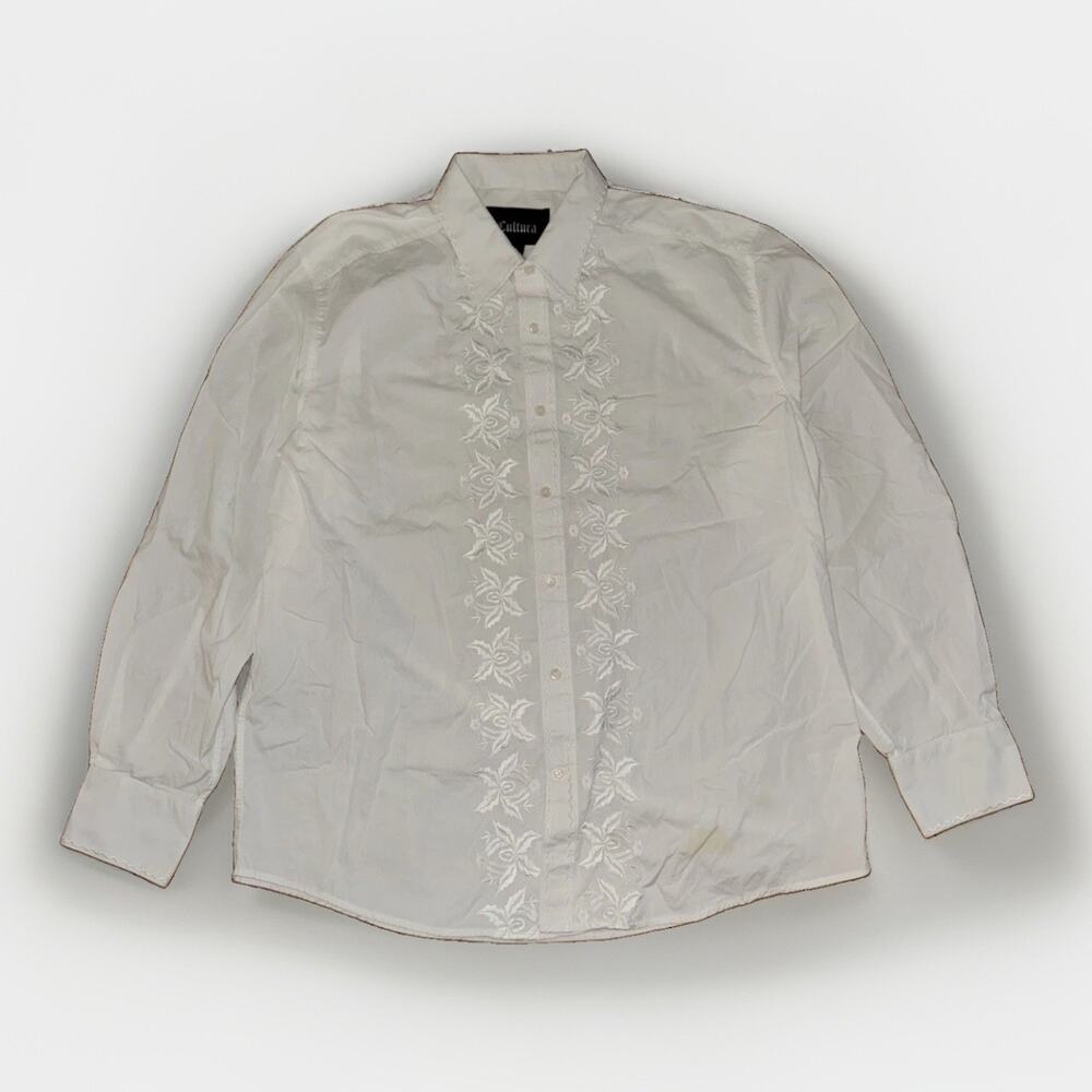 Cultura Embroidered Button Up Shirt White 23x29 XL